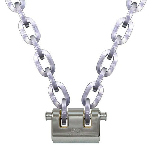 Say I looped this chain around the items I would like locked up and I have 4ft. left over.  Could I lock on to a middle link in the chain?