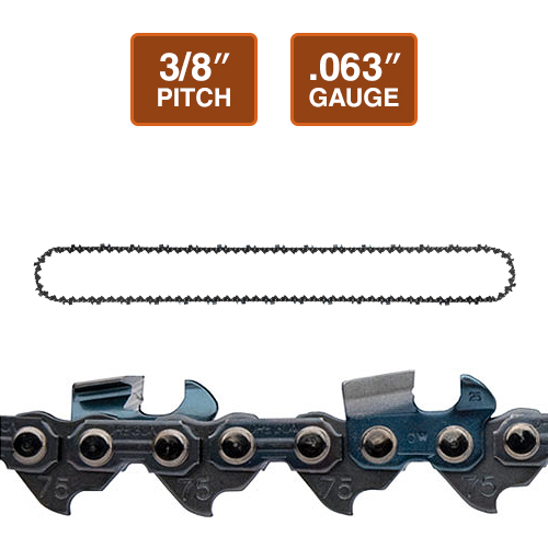 Oregon 3/8" Super Guard Chainsaw Chain | 3/8" Pitch | .063" Gauge | 105 DL - #75CJ105G Questions & Answers