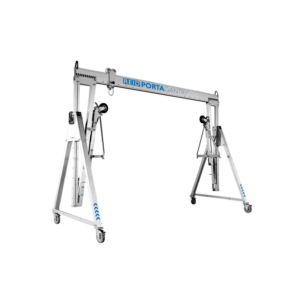 REID Lifting US-PGSS A-Frame Aluminum PortaGantry System - 4400 lbs. WLL - Beam Length: 9' 10" - Clear Span: 6' 9-3/4" - #US-PGSS04400S-10A Questions & Answers